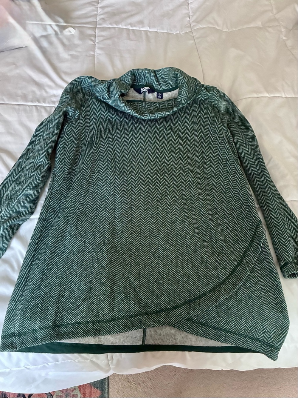 Lands' End Teal Green Herringbone Cowl Neck Sweater